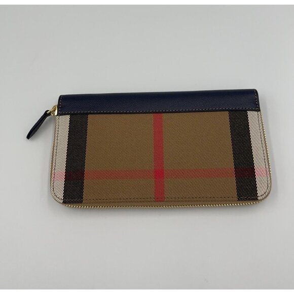 Burberry Check Zip Around Leather Wallet Dark Blue 8084516 - Picture 2 of 11
